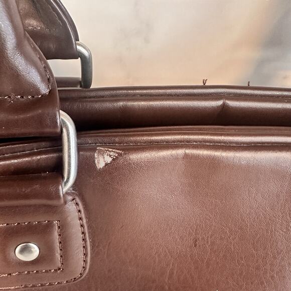 80s 90s Retro Puma Vinyl Brown Messenger Bag Purse Small Duffel - Picture 7 of 16